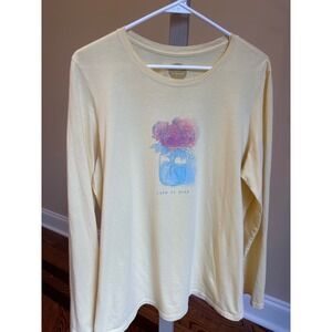 Life Is Good Flowers Mason Jar Yellow Long Sleeve Tee Large